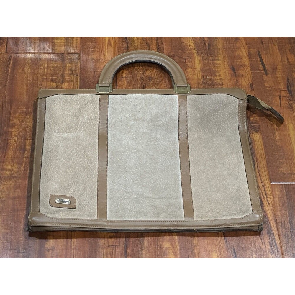 Vintage 80’s Phillippe 15x12” Tan Suede Leather Soft Briefcase Satchel Bag